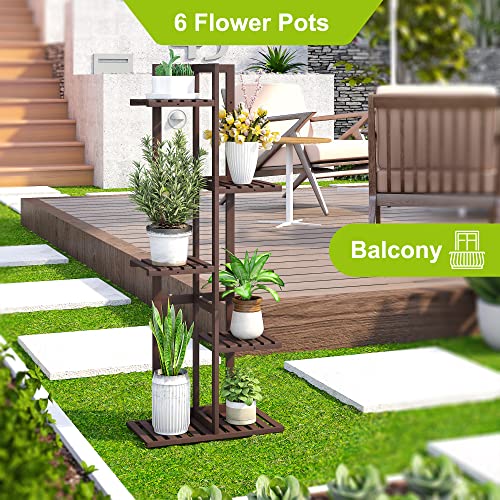 BMOSU Bamboo Plant Stand for Indoor Outdoor Plants Corner Tall Plant Shelf 6 Potted Holder Shelf Plant Rack Holder Display Rack(Natural)
