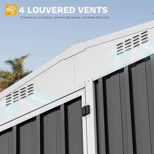 DWVO 6x4ft Storage Shed for Outdoors, Metal Sturdy Weatherproof Tool Locker with Secure Door and Ventilation for Equipment, Mowers, Bikes, Outdoor Spaces, Dark Gray