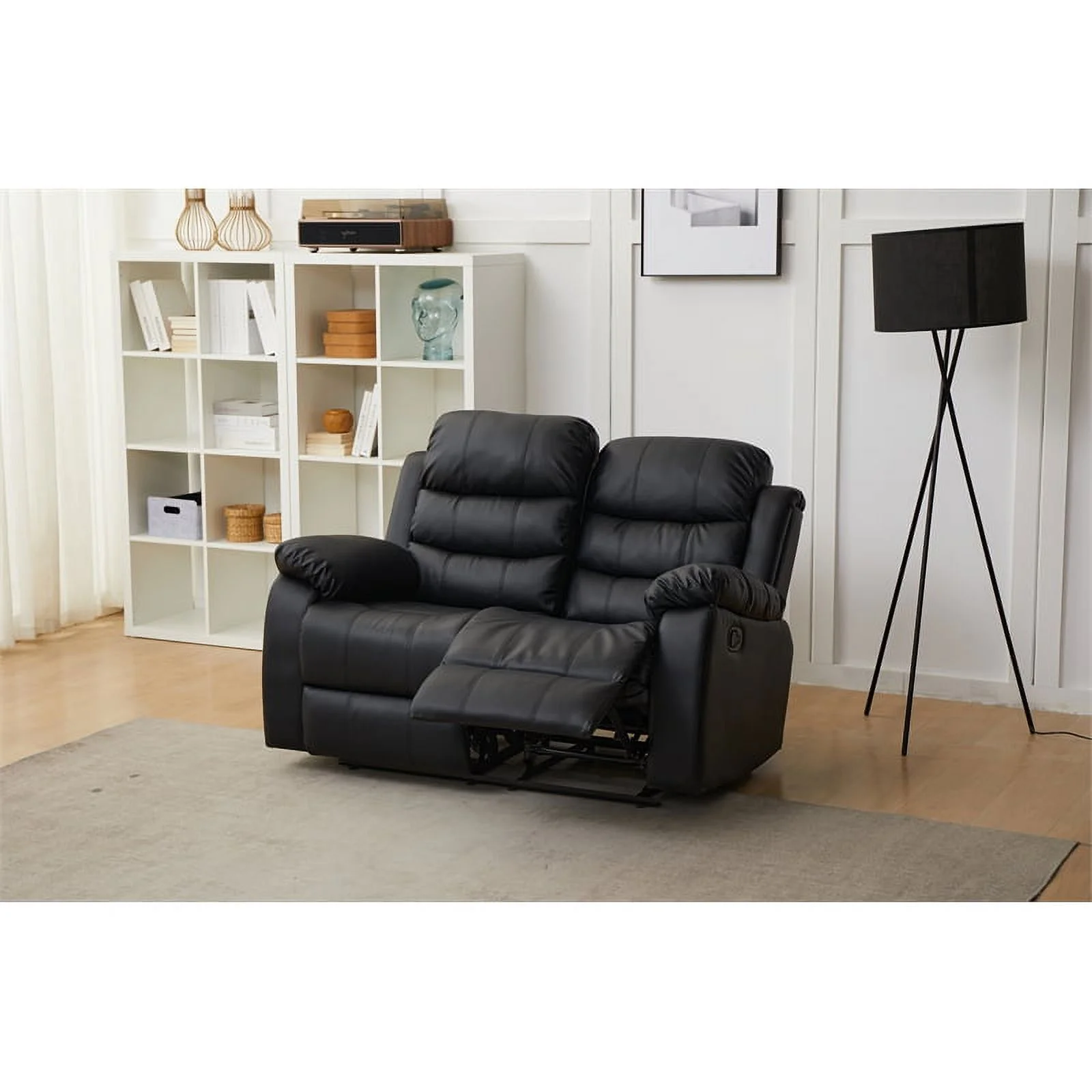 Kingway Furniture Eston Faux Leather Living Room Loveseat in Black