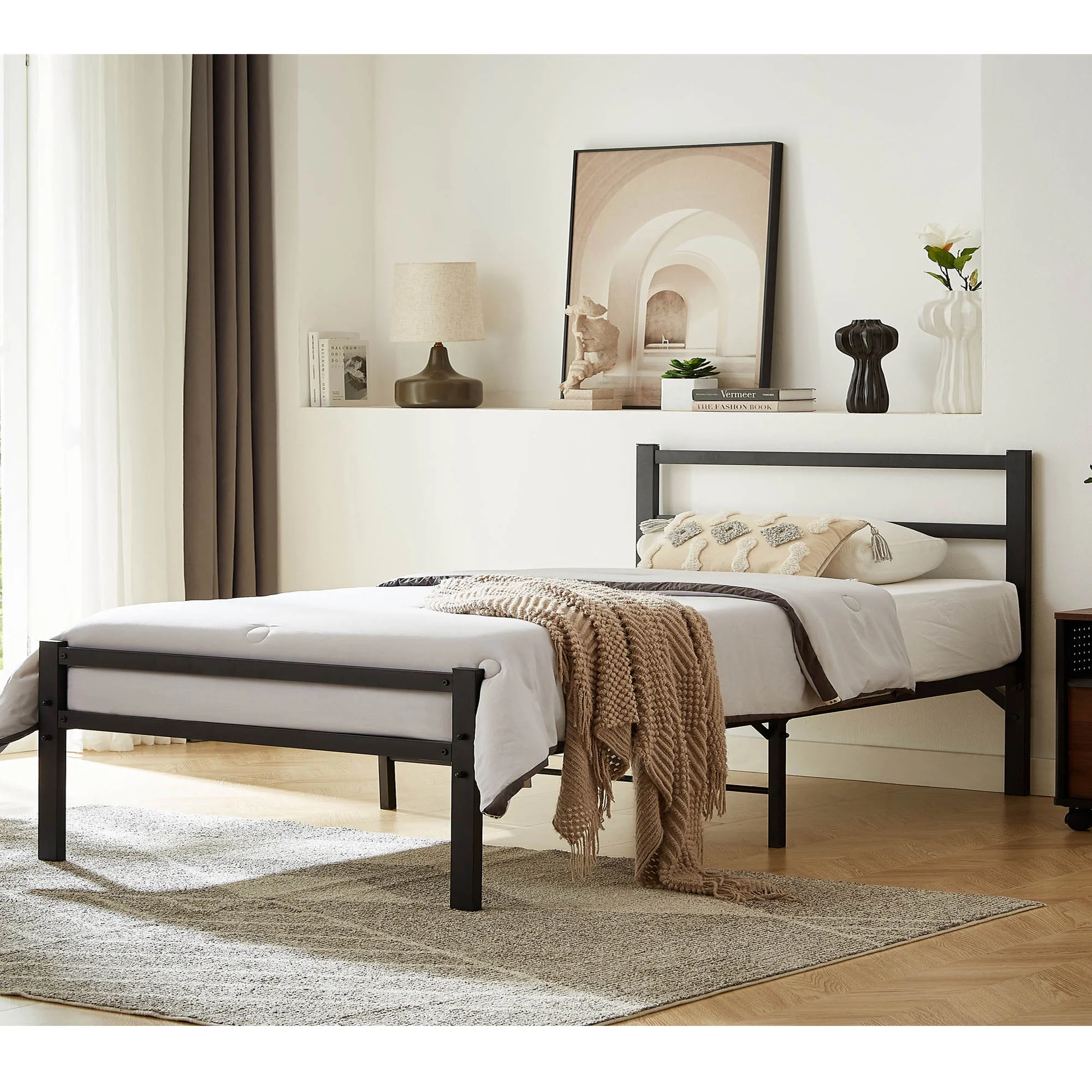 CASEMIOL Metal Platform Bed Frame with Headboard and footboard, Steel Slats Mattress Foundation, 14 Inch Under-Bed Storage, No Box Spring Needed, Twin, Matte Black