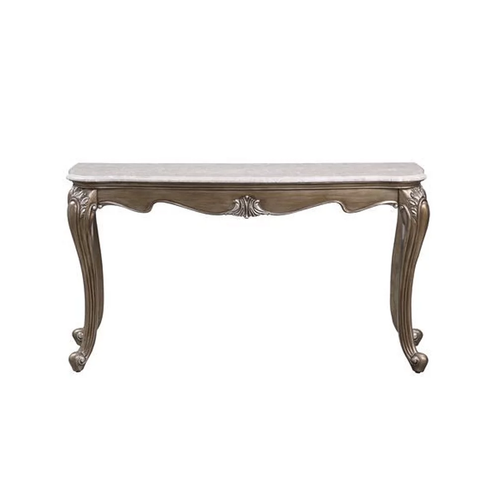 Sofa Table with Marble Top and Queen Anne Legs Gold- Saltoro Sherpi