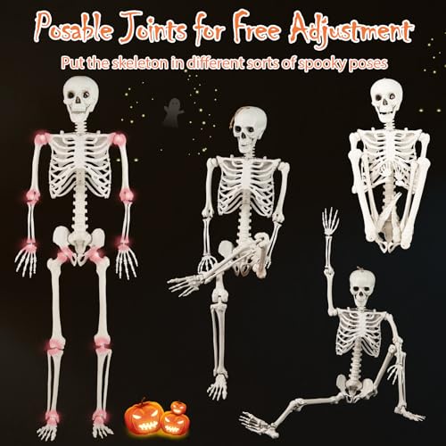 Giantex 5.4 FT Halloween Life Size Skeleton, Realistic Full Body Plastic Skeleton with Movable Joints, Hanging Artificial Posable Human Bones for Graveyard, Haunted House, Indoor, Outdoor Decorations