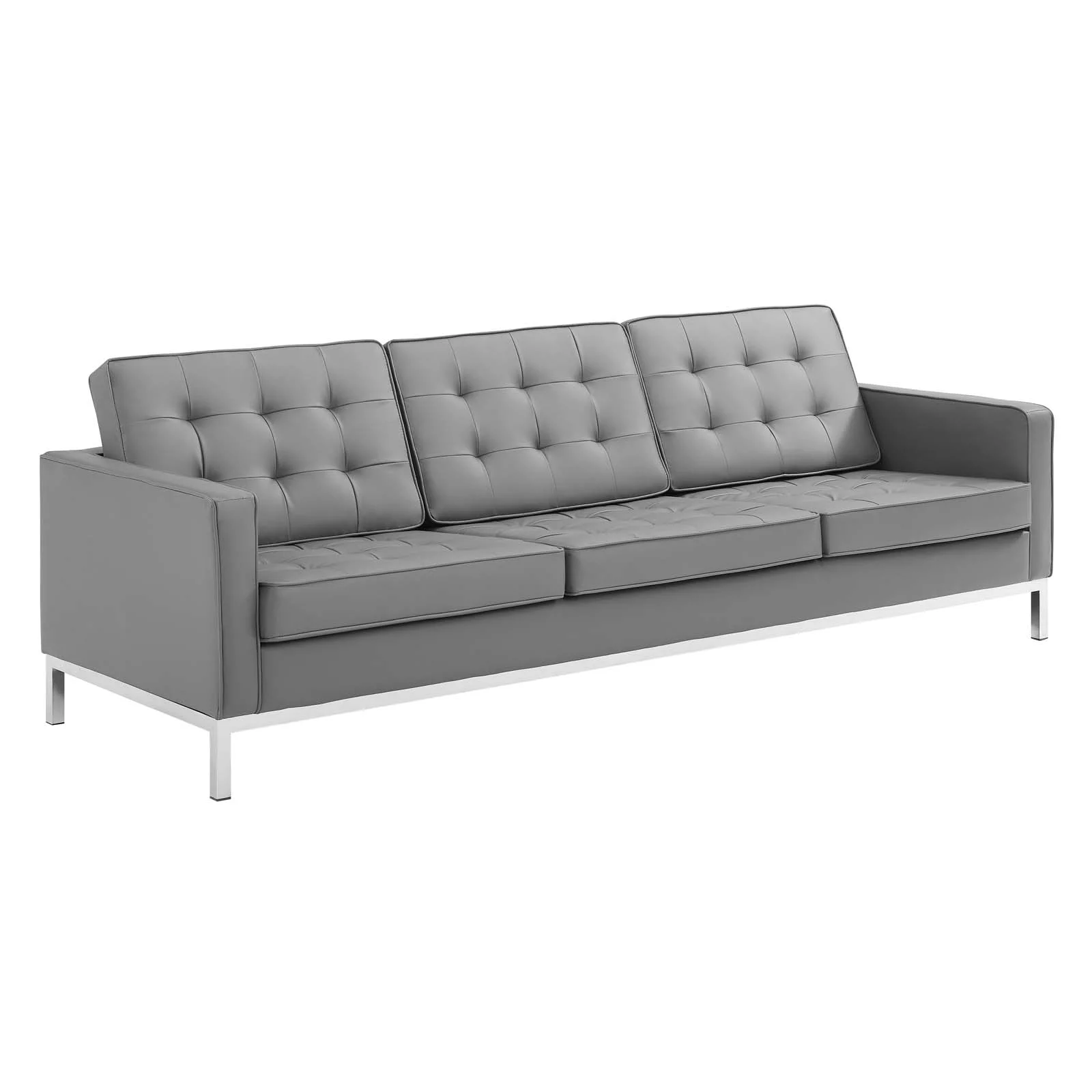 Modway Loft Tufted Upholstered Faux Leather Sofa, Gray