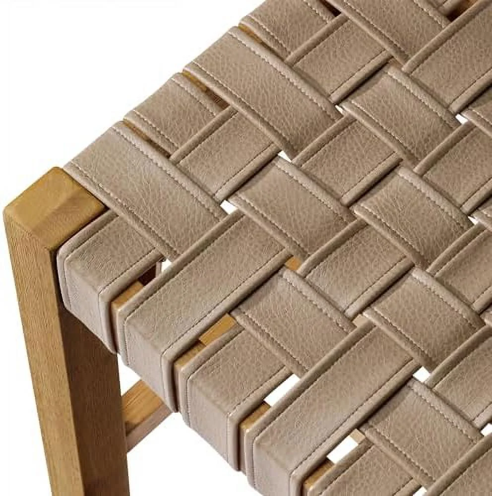 YZboomLife Emerson 31 Inch Tall  Height Backless Saddle Barstool in Weathered Natural Wood Finish with  Bone Vegan Leather Seat