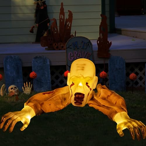 Halloween Decorations Outdoor Groundbreaker - Lighted Skeleton Zombie Stakes, Creepy Graveyard Halloween Decor for Yard, Lawn, Garden, Indoor, Halloween Haunted House Prop Décor