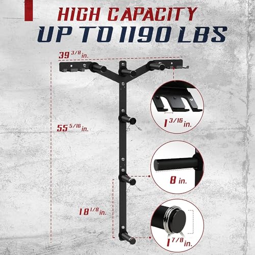 Yes4All 6 Pegs & 4 Barbell Storage Racks Load Up to 1190 LBS - Wall Mounted Weight Plate Tree & Barbell Holder