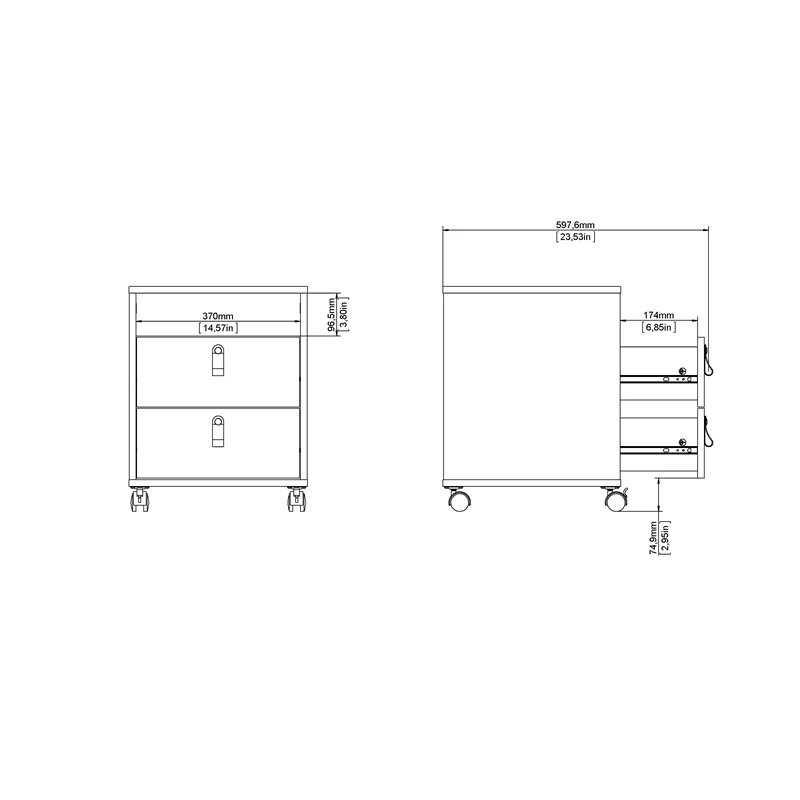 Home Square 2 Piece 2 Drawer 1 Shelf Mobile Cabinet Set in White