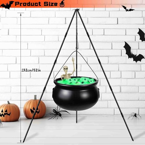 Halloween Outdoor Decorations, Witches Cauldron for Yard Decorations, halloween witch Decor Indoor, halloween witch Cauldron with Tripod with Eyeballs String Lights and Skeleton for Home & Porch decor