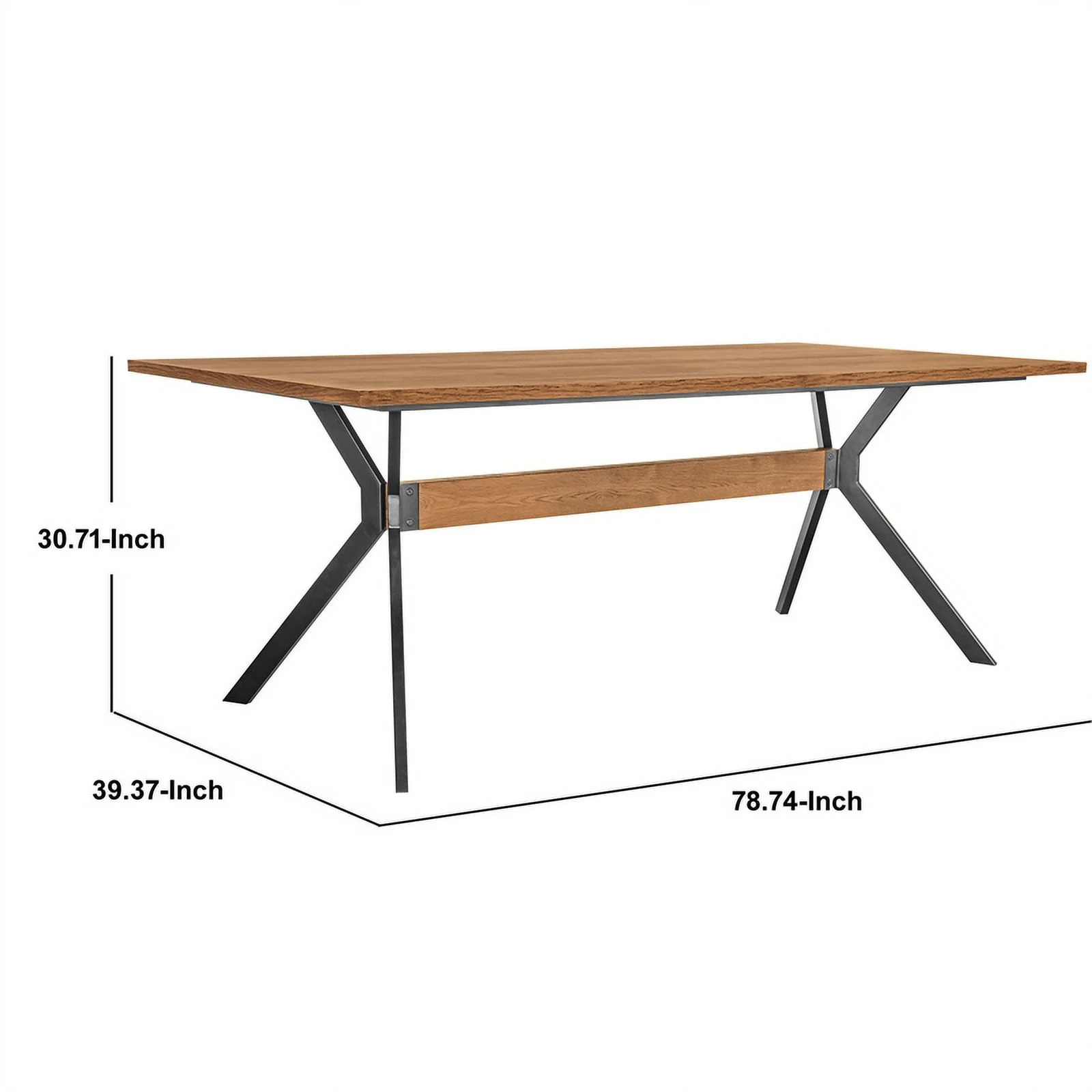 Benjara 79 Inch Rectangular Wooden Dining Table with Trestle Base, Brown