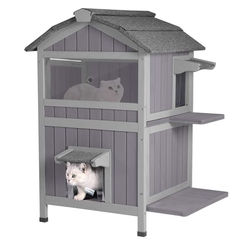 GUTINNEEN Outdoor Cat House Insulated Weathproof Two Story Feral Cat Shelter for Winter with Escape Door