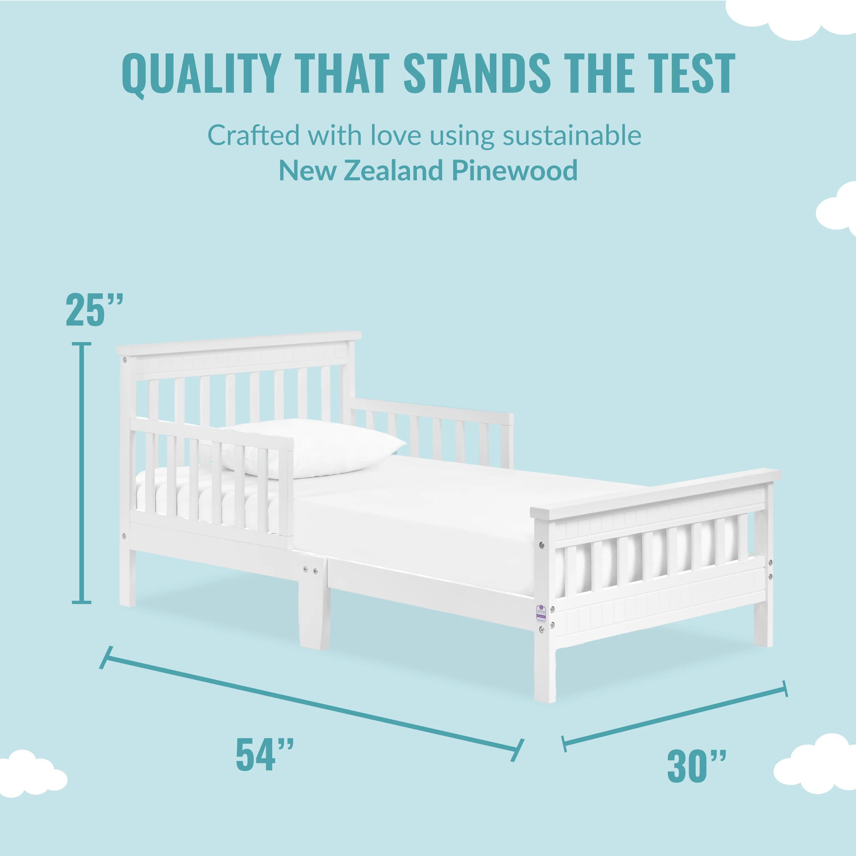 Dream On Me San-Fran Toddler Bed made with Sustainable New Zealand Pinewood, White