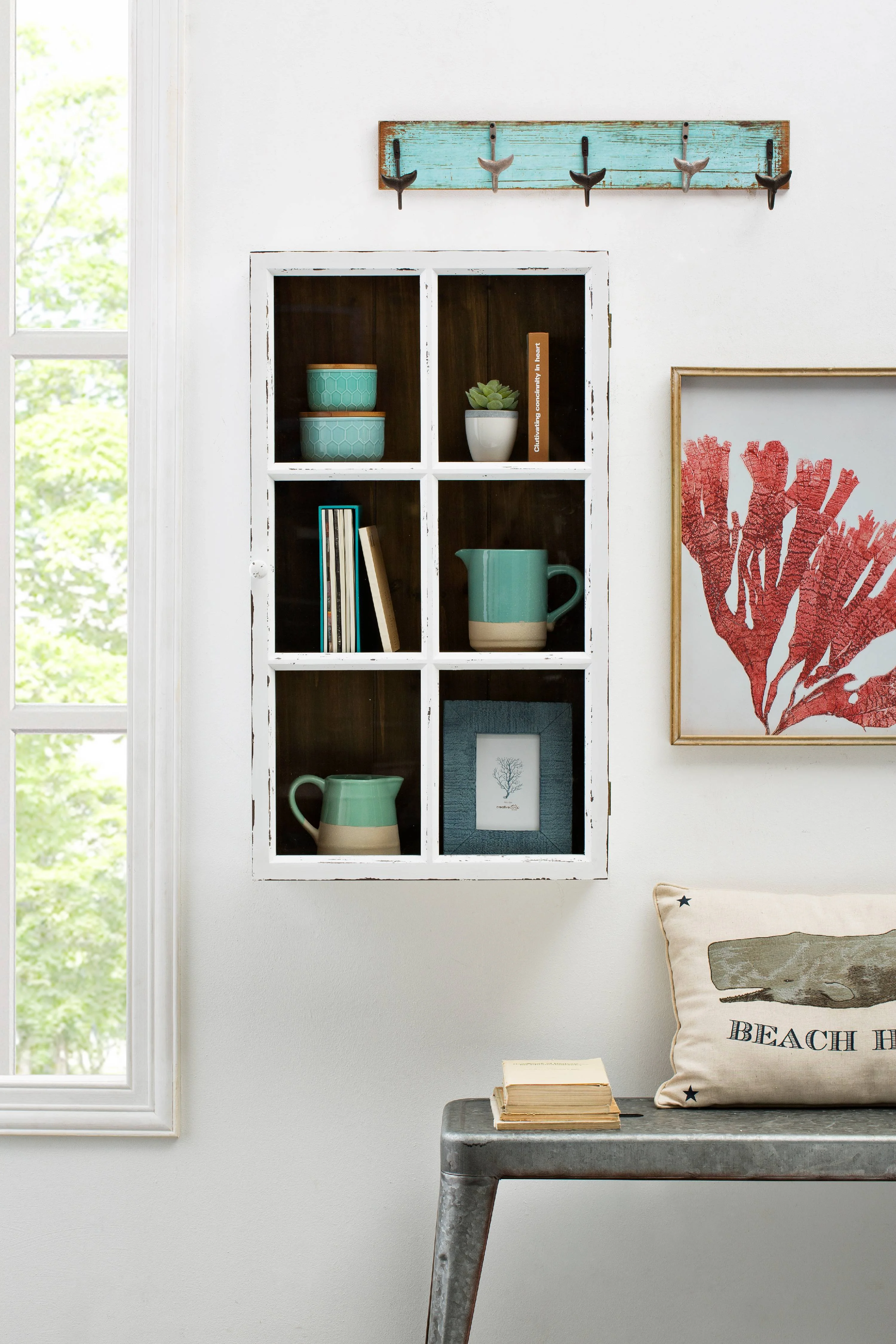 Creative Co-Op Grey & Brown Galvanized Metal Bench