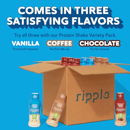 Ripple Vegan Protein Shake | Chocolate | 20g Nutritious Plant Based Pea Protein | Shelf Stable | No GMOs, Soy, Nut, Gluten, Lactose | 12 Oz, 12 Pack