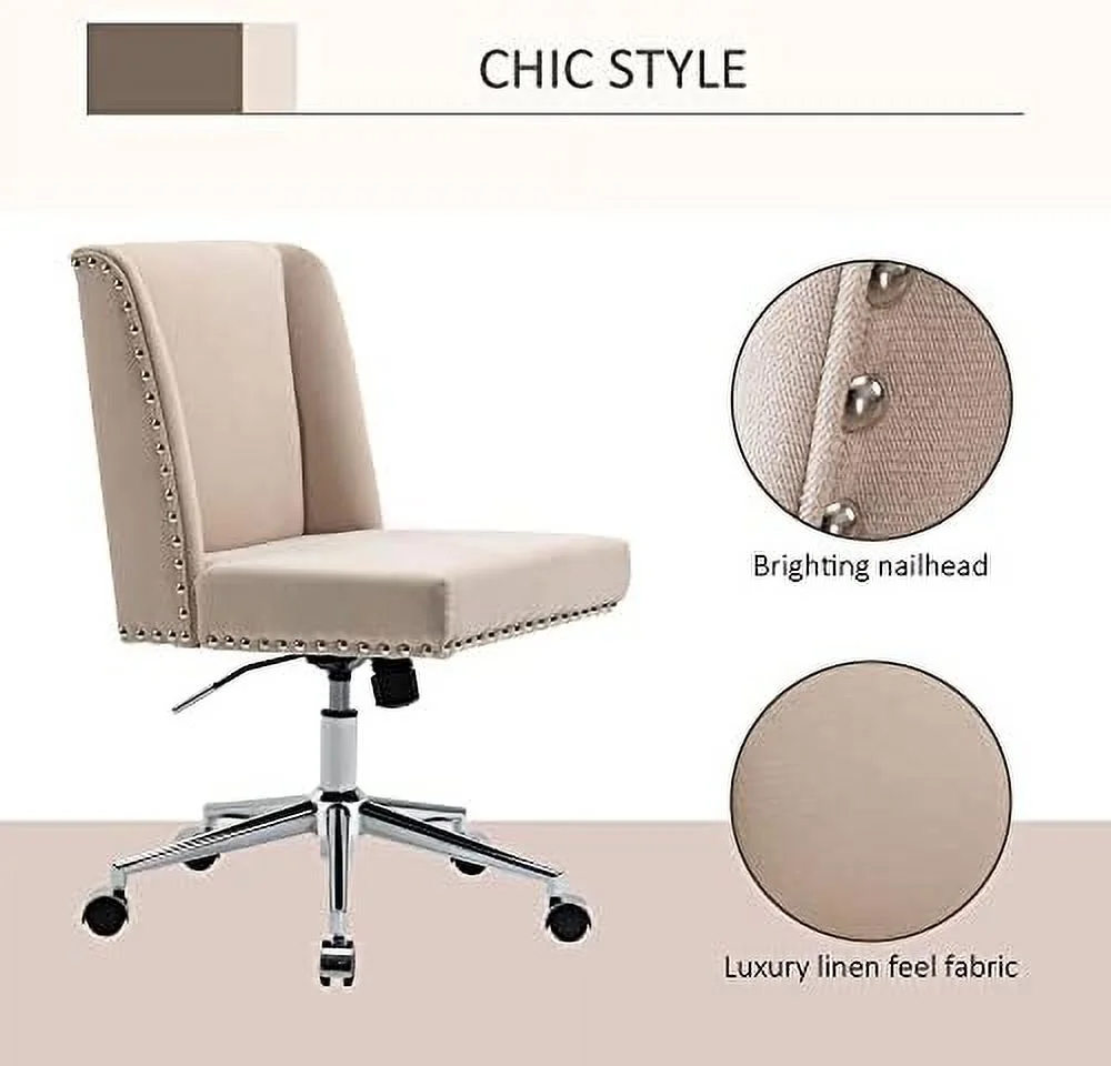 Back Home Office Chair, Task Chair With Tilt, 360° Swivel, Padded Desk Chair With Adjustable Height, Beige
