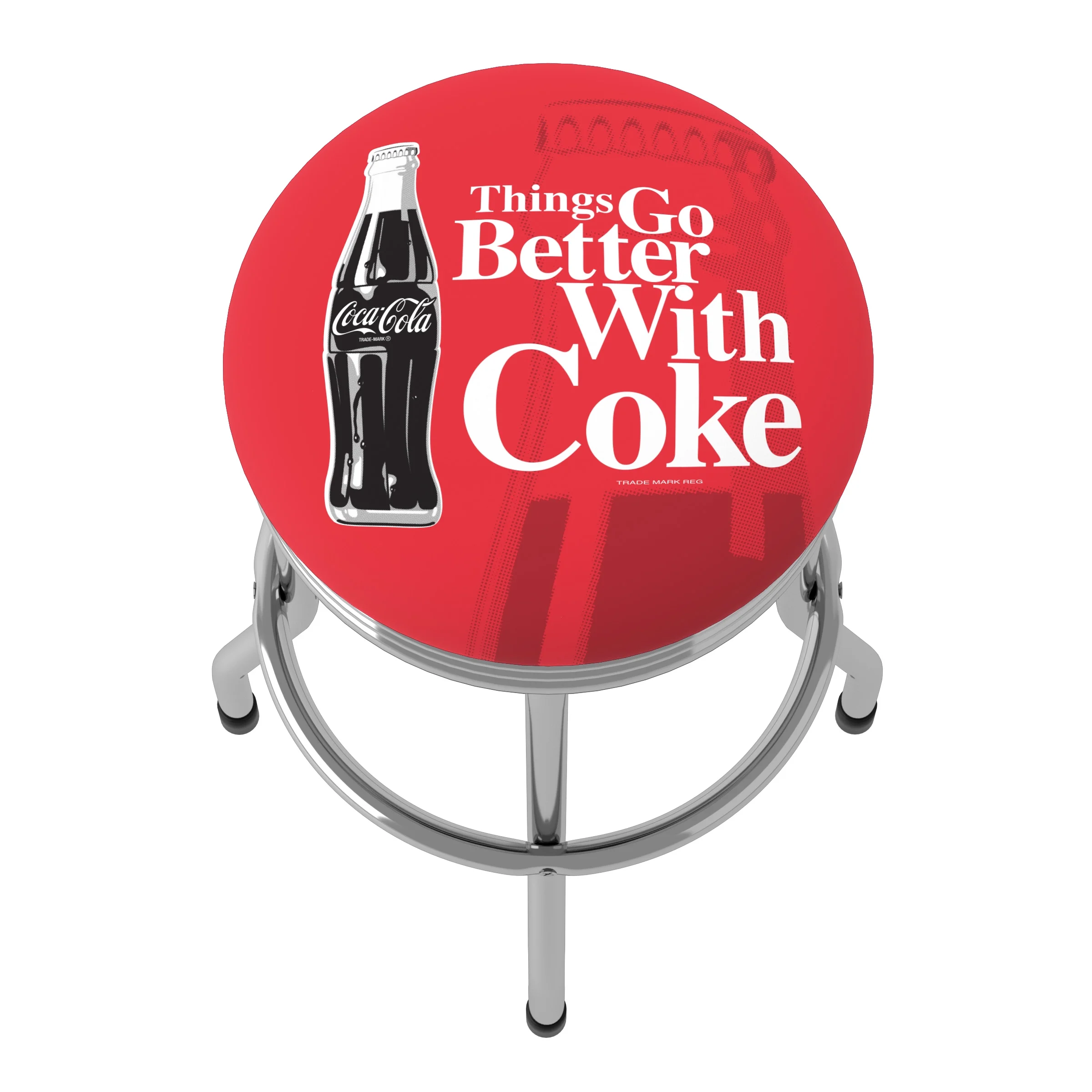 Trademark Gameroom Coca-Cola Things Go Better with Coke Bottle Art Chrome Ribbed Barstool