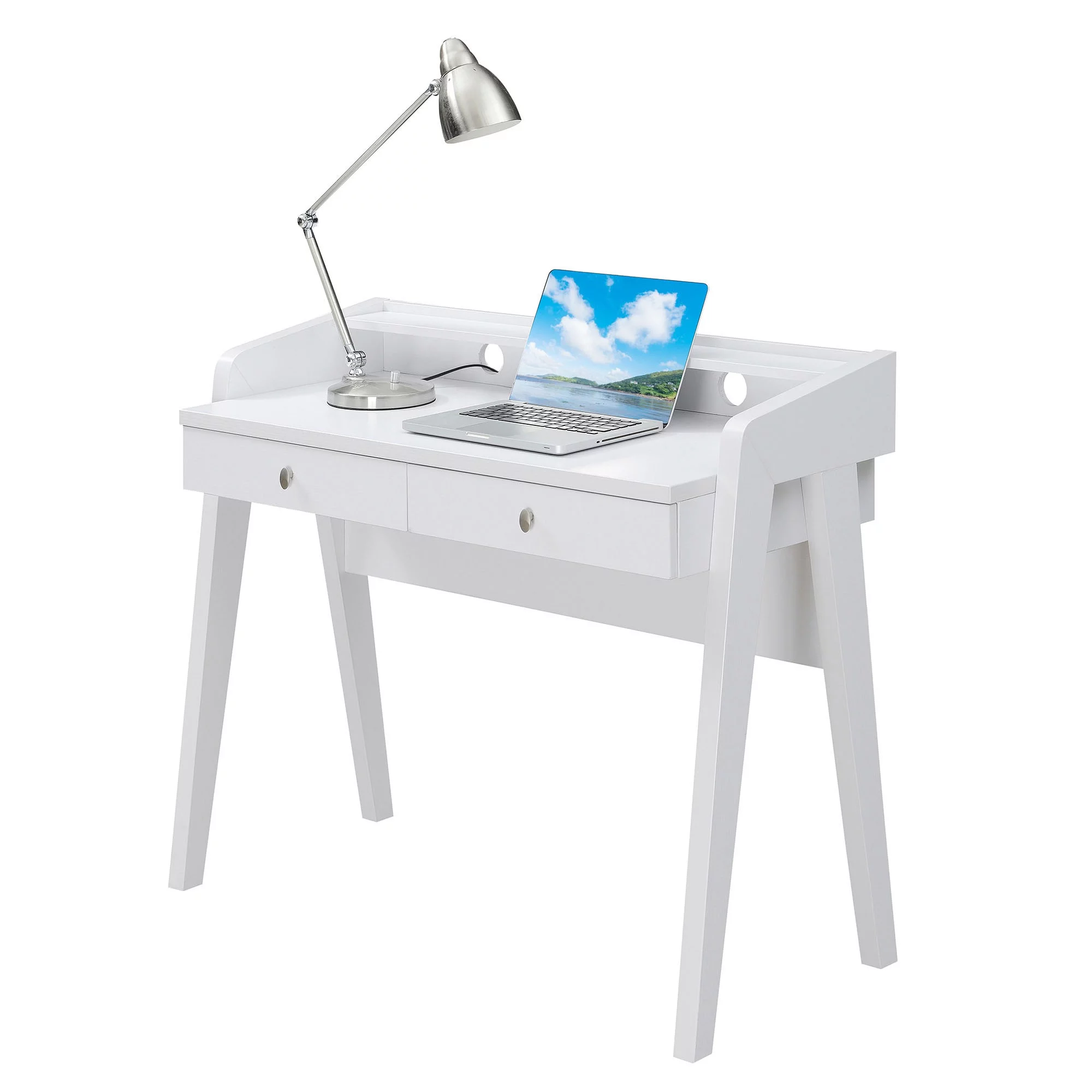 Convenience Concepts Newport 34.75 in. Tall Deluxe 2 Drawer Desk with Shelf, White, All Ages
