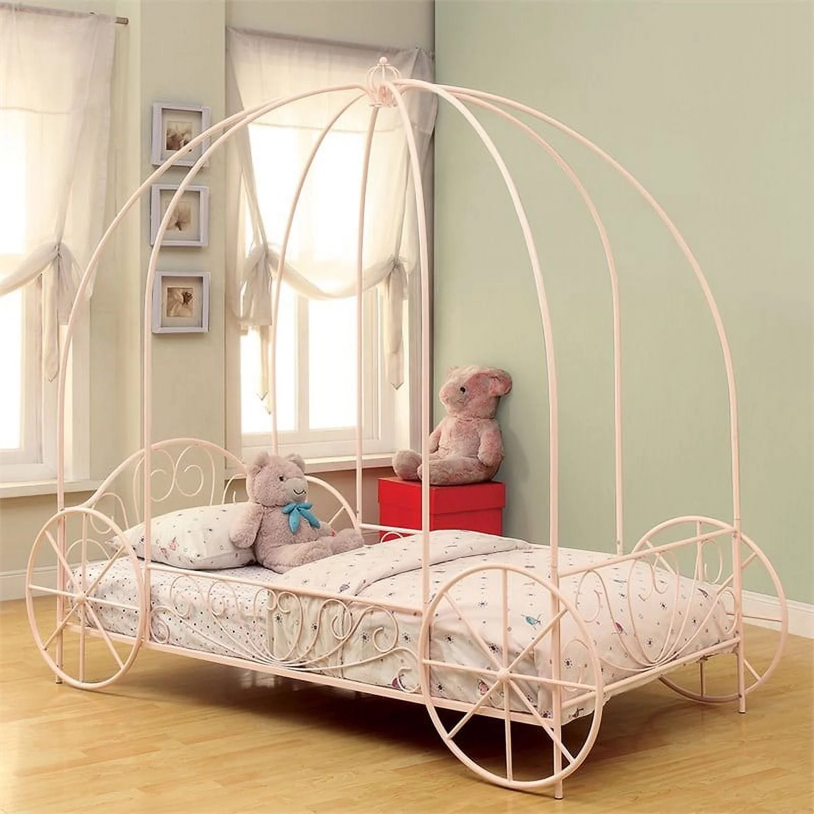 Rosebery Kids Twin Metal Canopy Kids Bed in Powder Pink