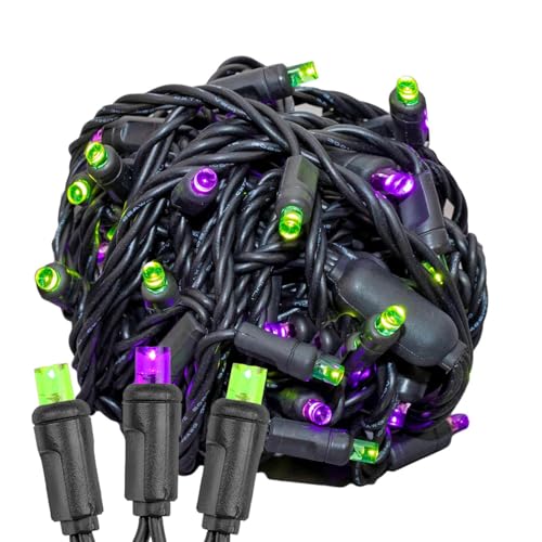 Novelty Lights 25 Feet 50 LED True Twinkle Purple/Lime Green Outdoor Halloween String, 100% Twinkle 5mm LED Lights on Black Wire, Commercial Grade UL Listed, Connectable End to End