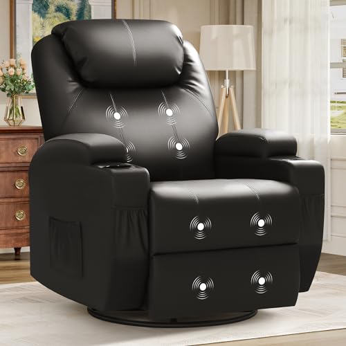 JUMMICO Power Lift Recliner Chair with Massage for Elderly PU Leather Modern Reclining Sofa Chair with Cup Holders, Remote Control, Adjustable Furniture (Black)