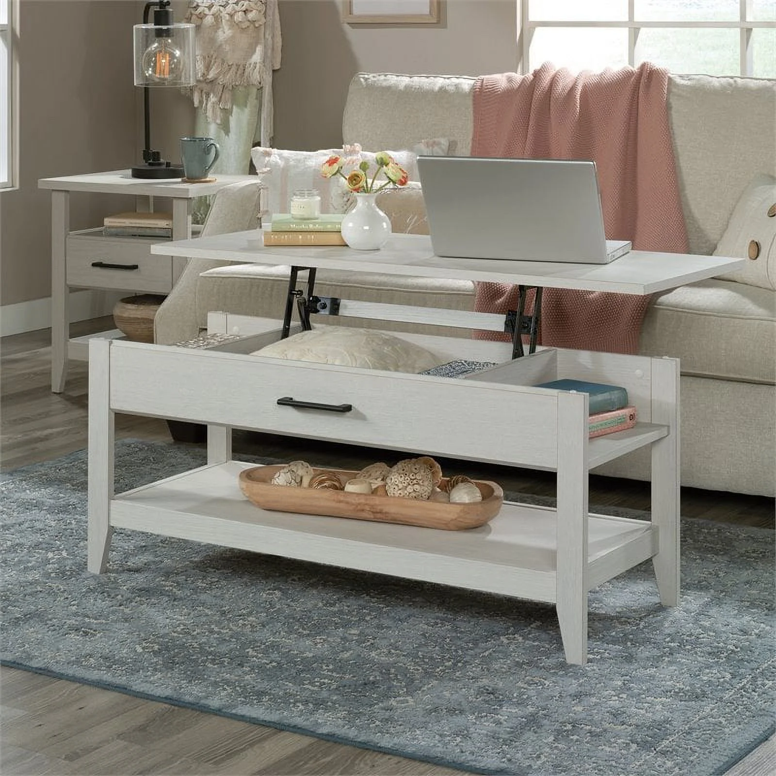 Pemberly Row Engineered Wood Lift-Top Coffee Table in Glacier Oak