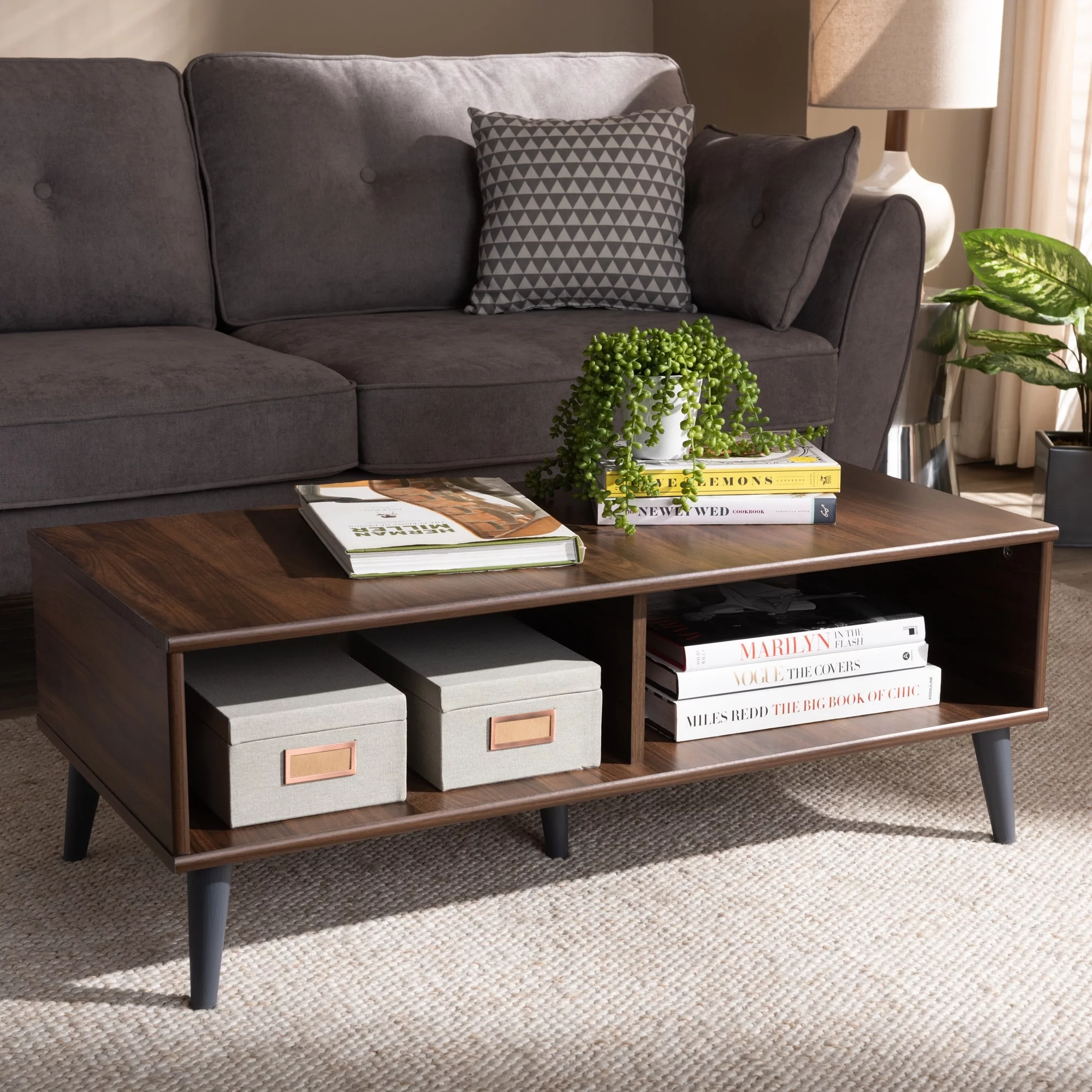 Baxton Studio Mid-Century Modern Brown Coffee Table by  Oak Oak Finish