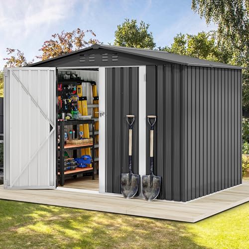 DWVO 6x4ft Storage Shed for Outdoors, Metal Sturdy Weatherproof Tool Locker with Secure Door and Ventilation for Equipment, Mowers, Bikes, Outdoor Spaces, Dark Gray