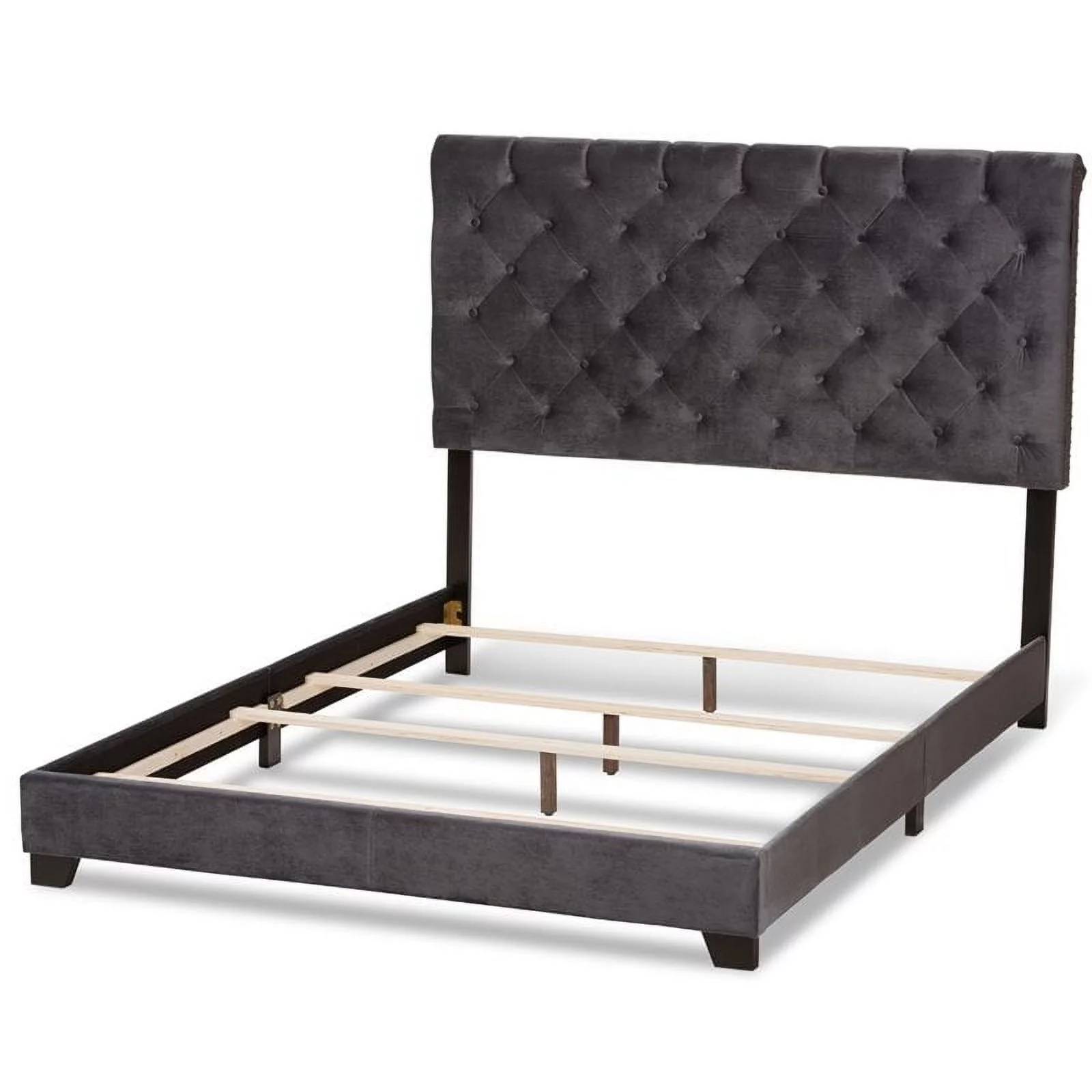 Bowery Hill Modern Button Tufted Velvet Upholstered King Bed in Gray