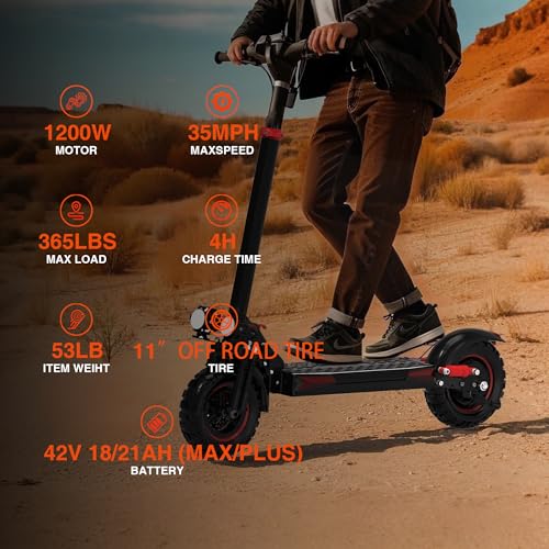 Electric Scooter Adults, 48V 18AH/21AH Battery, 1200W Motor, 35 Mph Top Speed W/ 35 Miles Max Range, 11