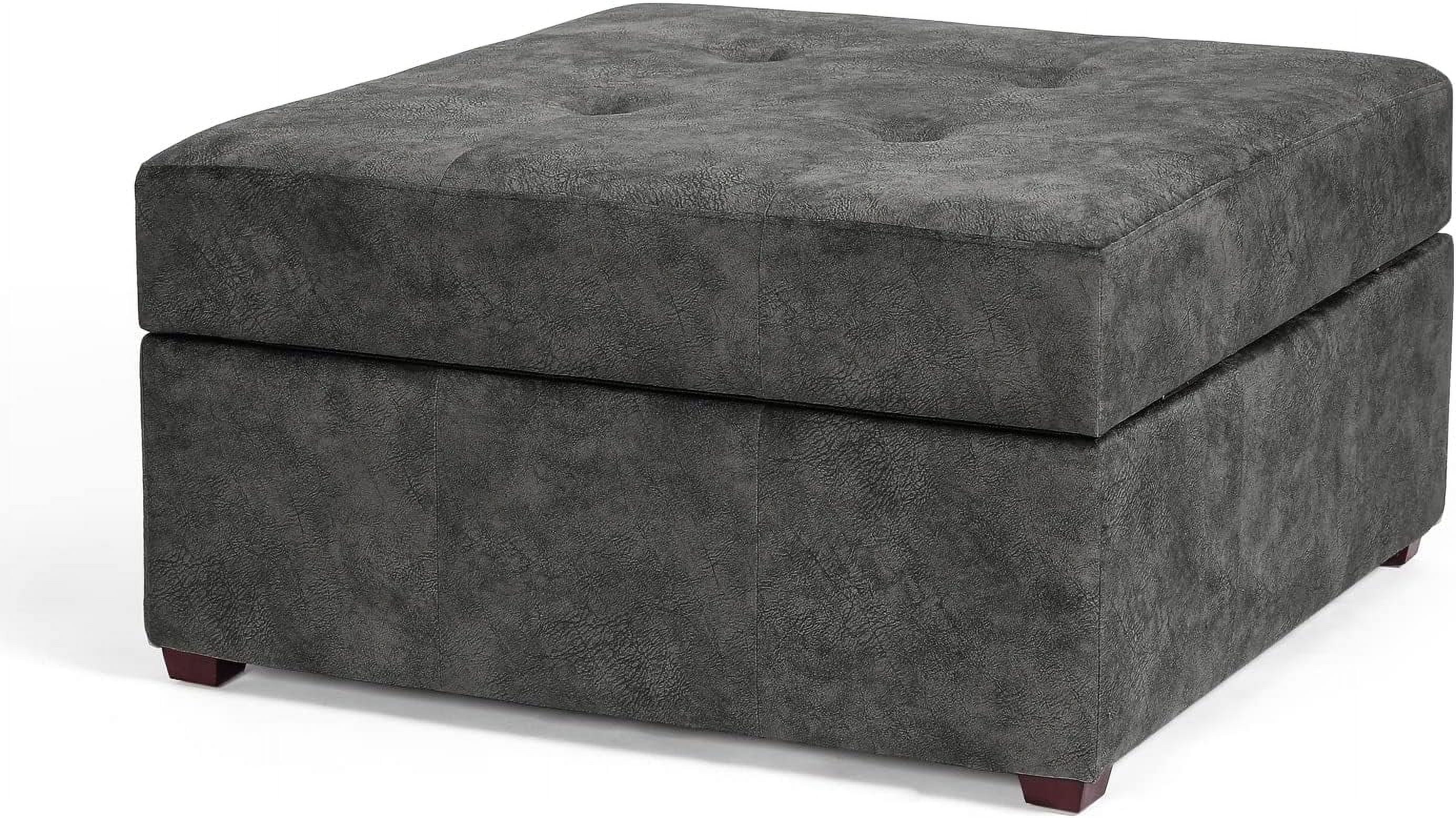 Fabric Button Tufted Storage Ottoman Bench, Square Coffee Table Footstool Footrest With Wood Legs For Living Room (Gray)