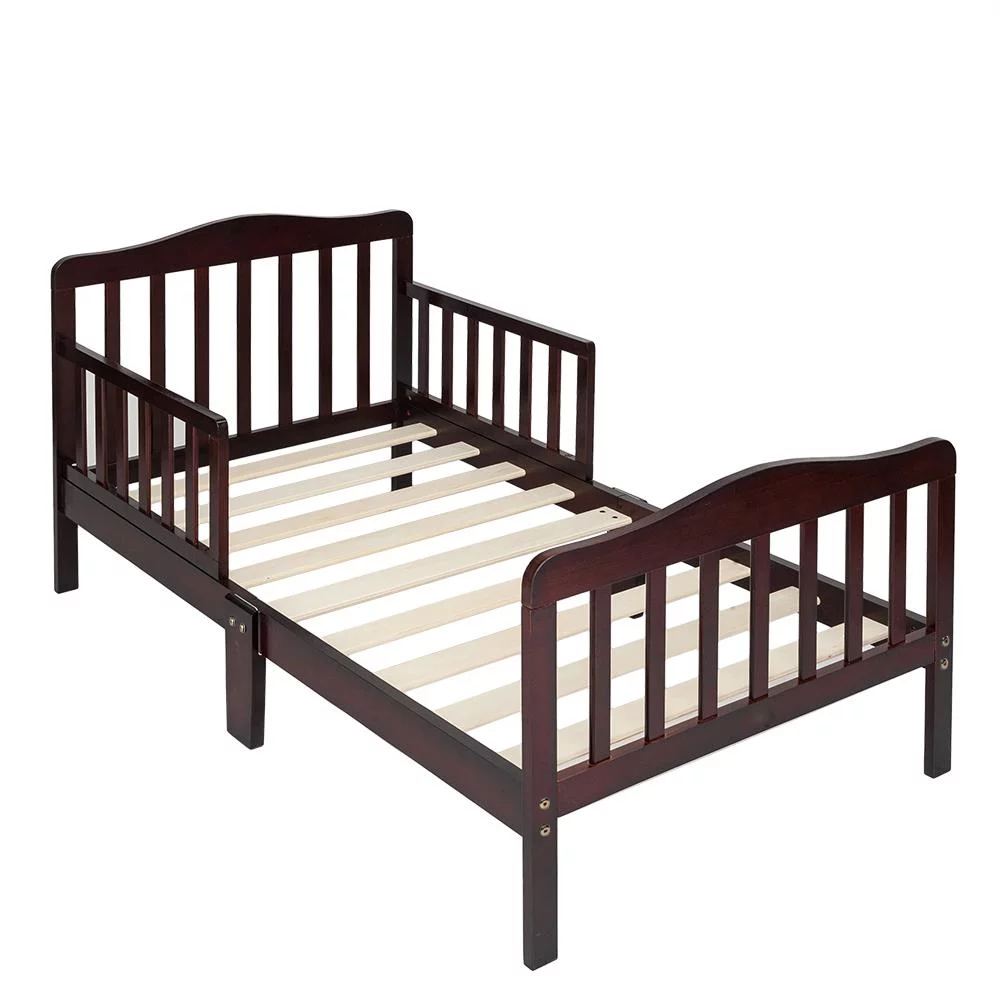 UBesGoo Toddler Bed, Wood Kids Bedframe Children Classic Sleeping Bedroom Furniture w/Safety Rail Fence (Cherry)