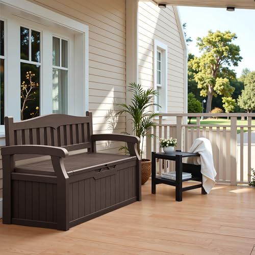Flamaker 80 Gallon Storage Bench Outdoor Indoor, Durable All-Weather Seating with Hidden Storage, Lockable Deck Box for Garden, Patio, Poolside (Black)