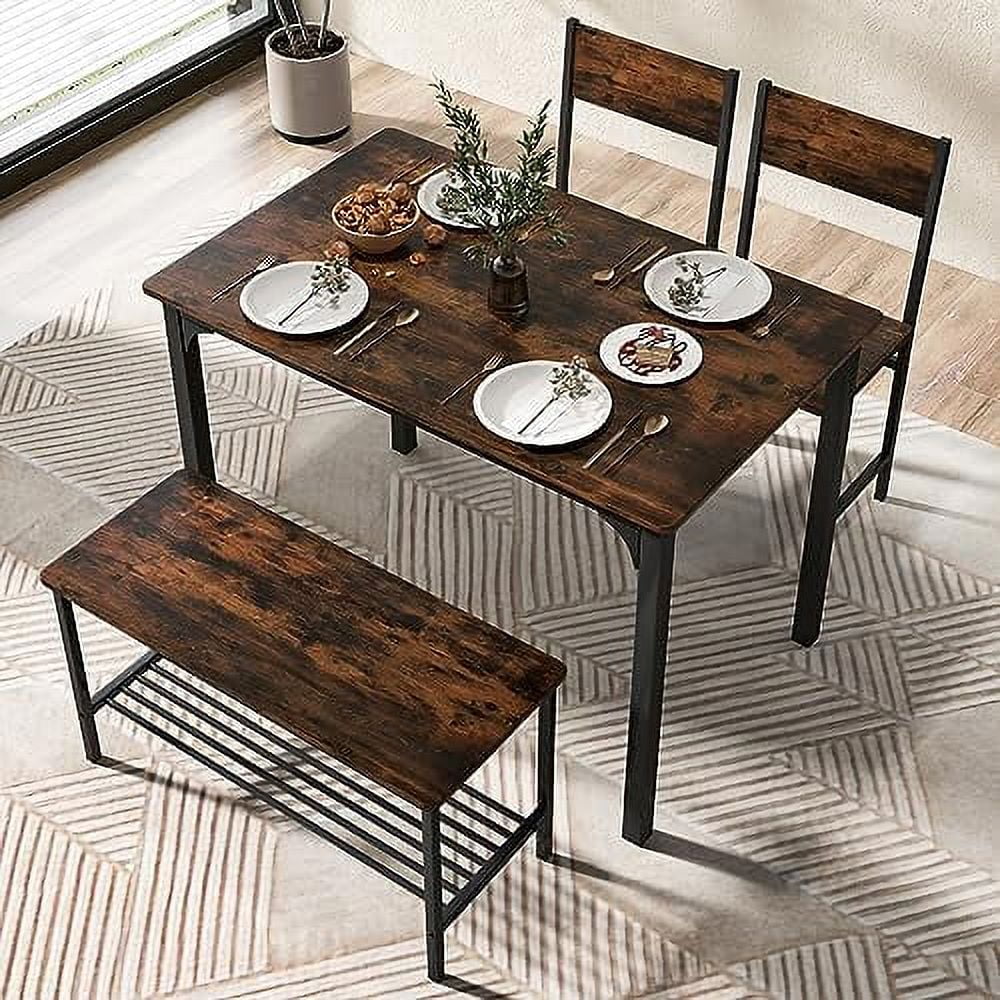 YZboomLife 4-Piece Dining Table Set  Kitchen Table with Bench and Chairs  Metal Frame  Space-Saving   Modern 4-Person Dinette for Kitchen  Dining Room
