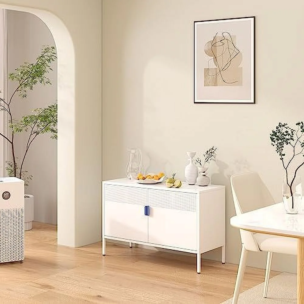 TJUNBOLIFE Metal Locker  Cabinet with Mesh Door & Adjustable Shelves Low Metal  Cabinet Wide Metal Locker Dresser Small Metal TV  Cabinet for Home Office Kitchen Living Room(Mint Gree