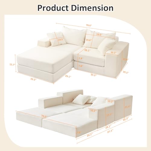 Modular Sectional Loveseat Sofa - Cloud Boneless Couch with Non Slip Base, Modern Sleeper Sofa for Customizable Living Spaces, Cozy Modular Couch for Indoor Room, No Assembly Required, Black