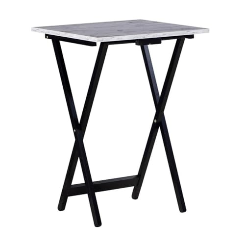 Pemberly Row 5 Piece Wood Folding Faux Marble Table Tray Set in Brown