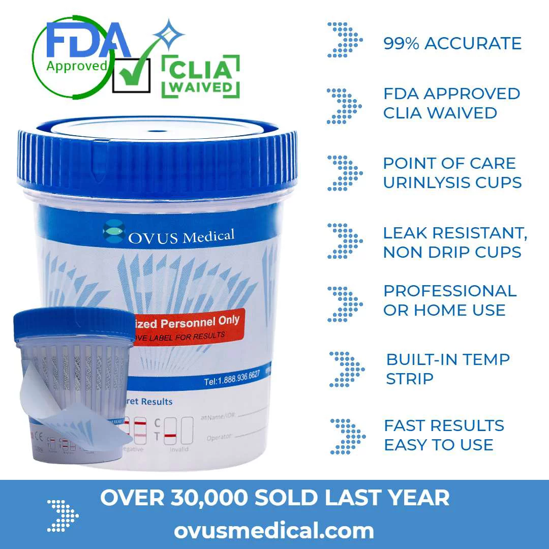 8 Panel Urine Drug Test Cups (100 Cups) FDA Approved - Same Day Shipping Mon-Fri Ovus Medical
