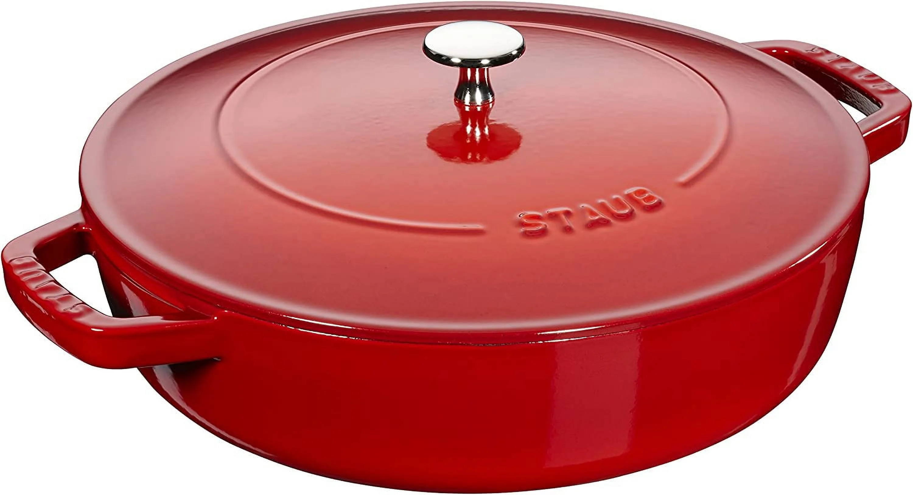 WANHUI 40511-475 Braiser Saute Pan, Cherry, 9.4 inches (24 cm), Double Handed, Cast Enameled Pot, Shallow Type, Sukiyaki, Induction Compatible, Made in Japan
