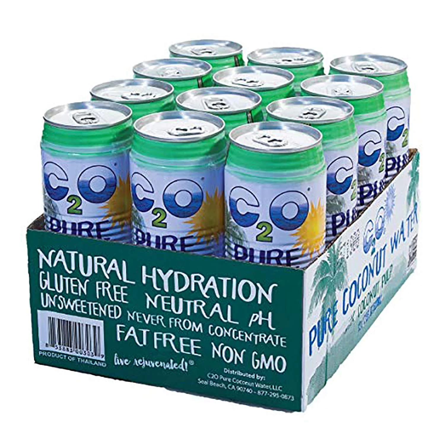 C2O Pure Coconut Water with Pulp | Plant Based | Non-GMO | No Added Sugar | Essential Electrolytes | 17.5 FL OZ (Pack of 12)