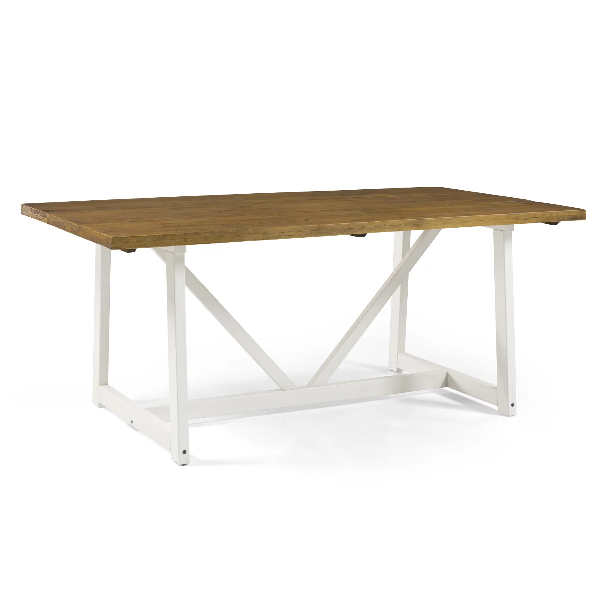 Walker Edison Modern Solid Wood Trestle Dining Table, Rustic Oak/White