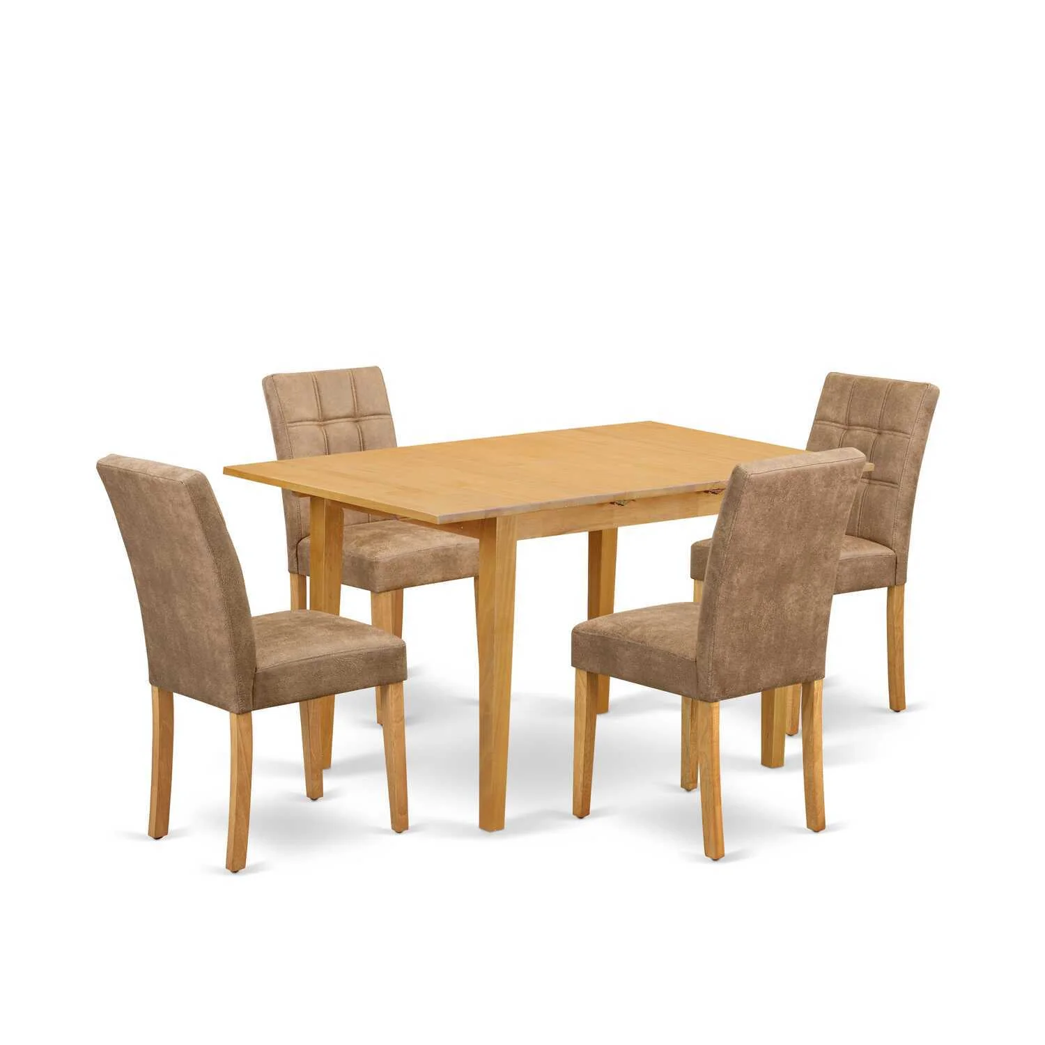 HomeStock 5 Piece Dining Room Set Consist Of A Rectangle Kitchen Table With Rustic Refinement Leaf And 4 Chairs, Oak