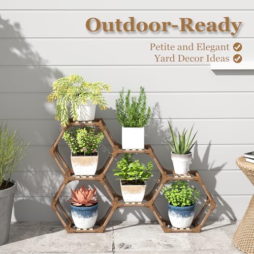 Tikea Plant Stand Indoor Hexagonal Plant Stand for Multiple Plants Indoor Outdoor Large Wooden Plant Shelf Creative DIY 6 Tiered Flowers Stand Rack for Living Room Balcony Patio Window