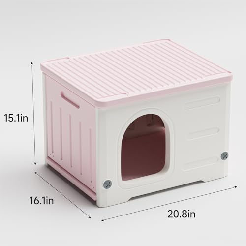 Plastic Cat House for Outdoor Indoor Use, Stackable Feral Cat Shelter Indoor Cat House Weatherproof Waterproof Elevated (Green)