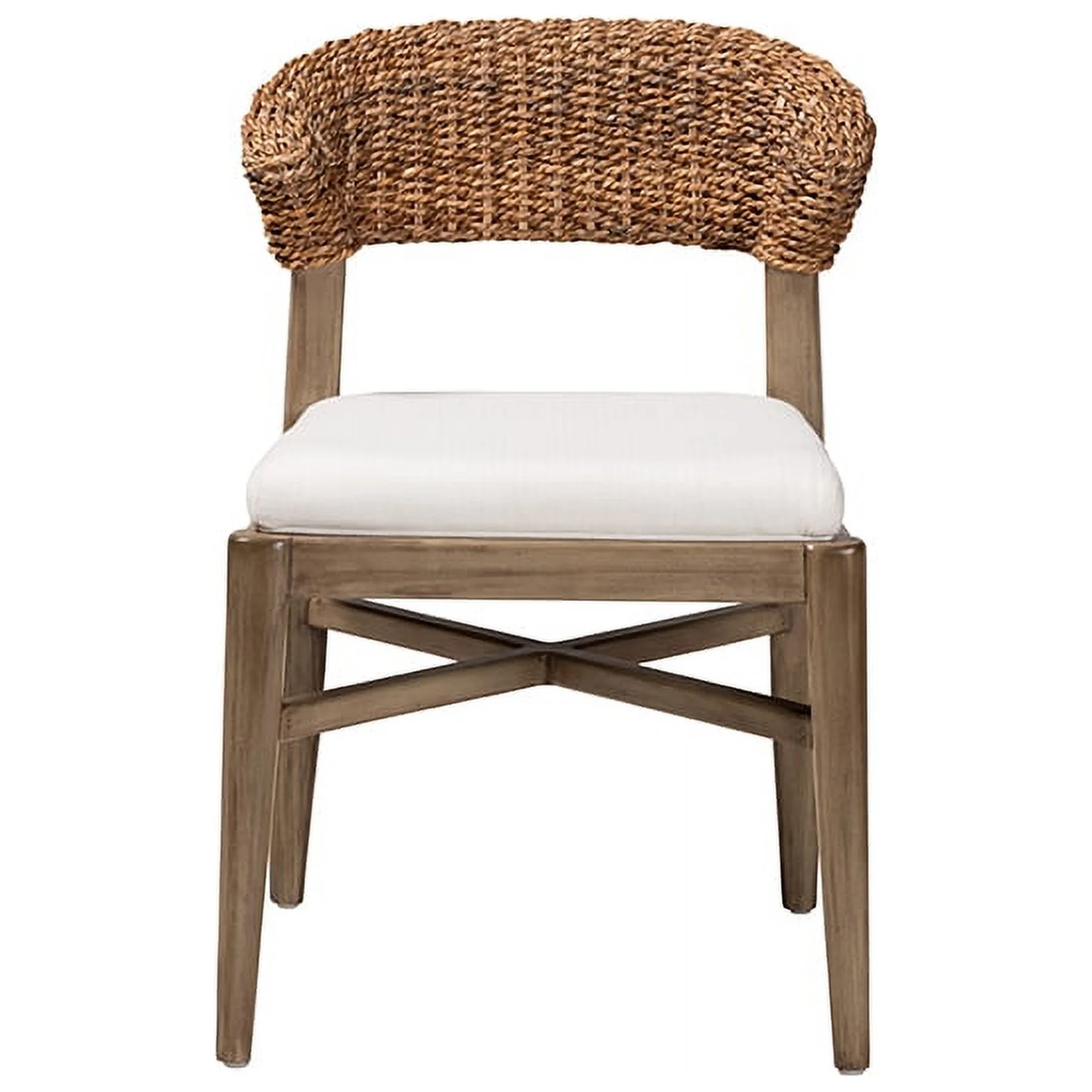 Baxton Studio Chloe Modern Bohemian Walnut Brown Finished Mahogany Wood and Natural Rattan Dining Chair