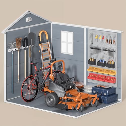 Gizoon 6x4 FT Outdoor Storage Shed with Floor, Resin Garden Tool Shed with Lockable Doors, Window, Vents, Reinforced Steel Frame, Waterproof Plastic Storage Sheds for Backyard, Patio, Lawn