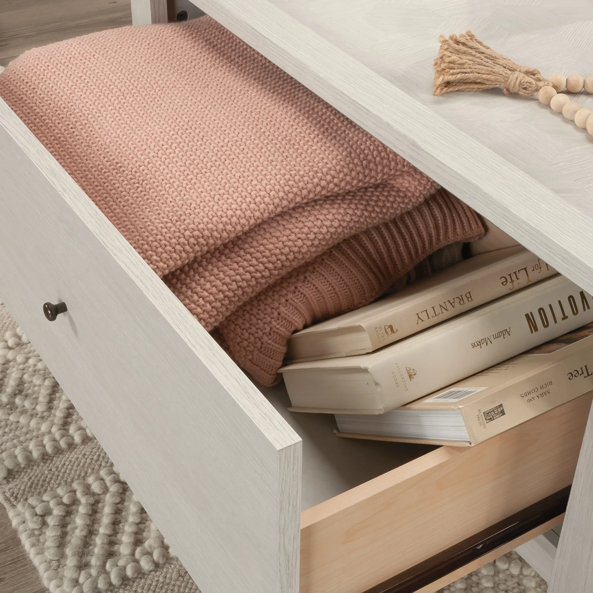 Sauder Larkin Ledge Engineered Wood and Metal Coffee Table in Glacier Oak