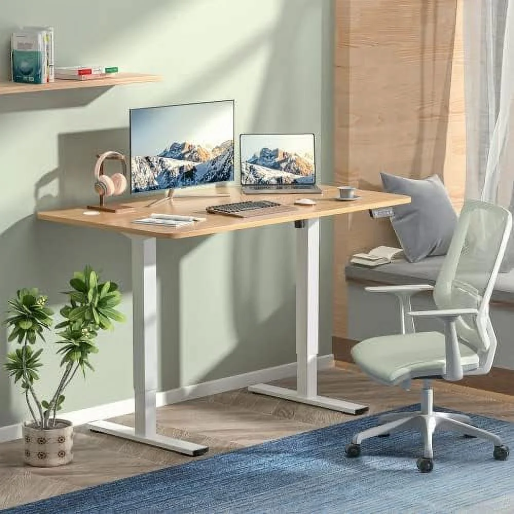 TJUNBOLIFE Standing Desk Electric Adjustable Desk Large 55 x 24 Sit Stand Up Desk Home Office Computer Desk Memory Preset with T-Shaped Metal Bracket  Black&Wood