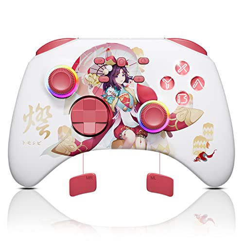 Mytrix Wireless Pro Controllers for Nintendo Switch, Windows PC iOS Android Steam/Steam Deck, Sakura Pink Bluetooth Controller with Programmable, Headphone Jack, Adjustable LED Light/Turbo/Vibration