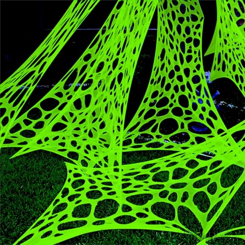 1400 Sqft Giant Green Durable Halloween Decorations Outdoor Beef Netting for Glow in The Dark Spider Web, Green Giant Spider Outdoor Decorations (48FT x 4FT)