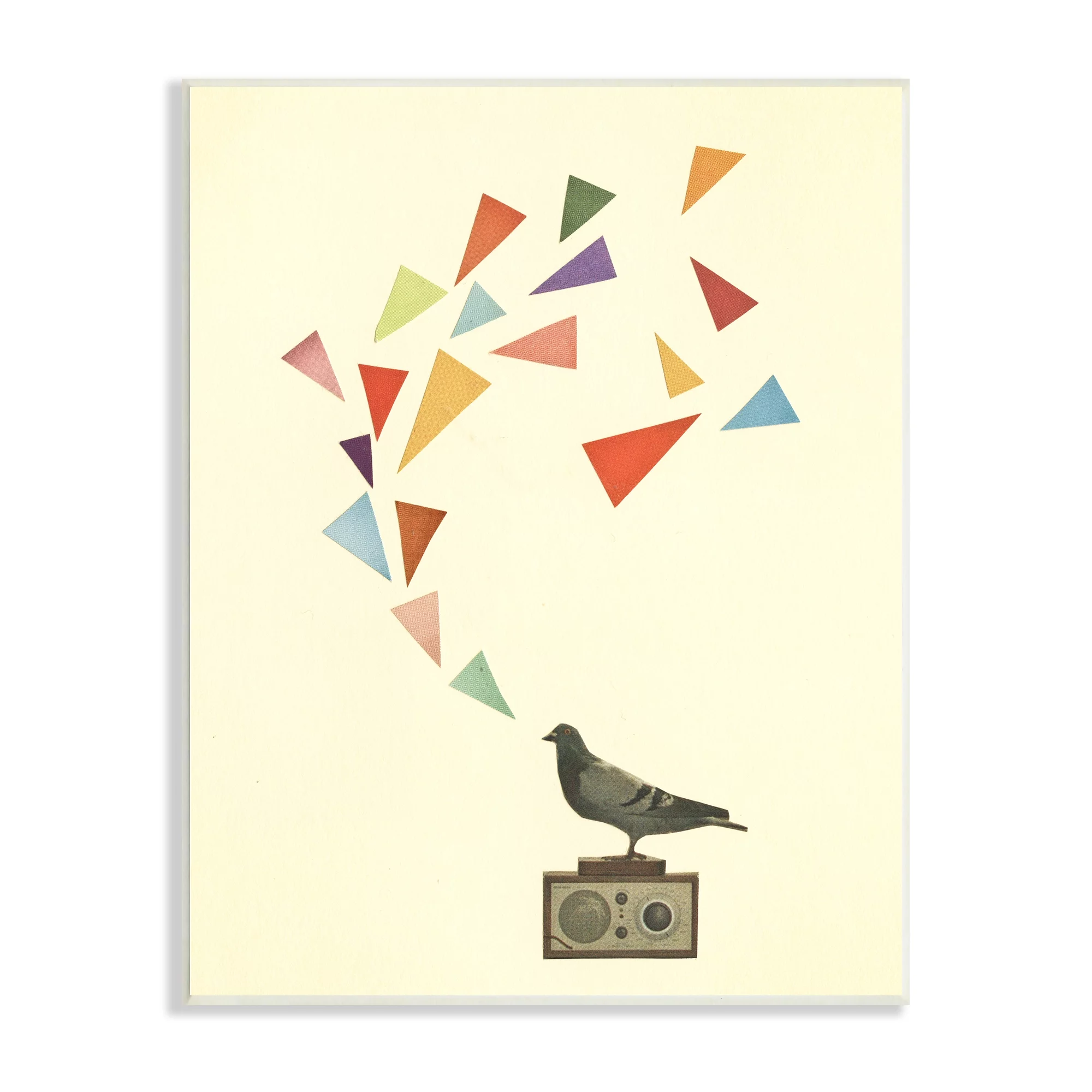 Stupell Industries Pigeon Antique Radio Geometric Triangle Shapes Design Wood Wall Art, 13 x 19, Design by Cassia Beck