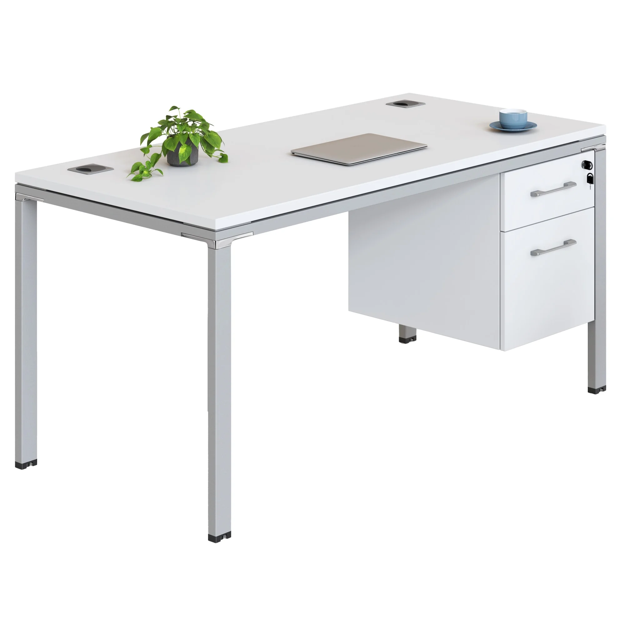 Boss Office Products Single Desk with (1) Pedestal, 48